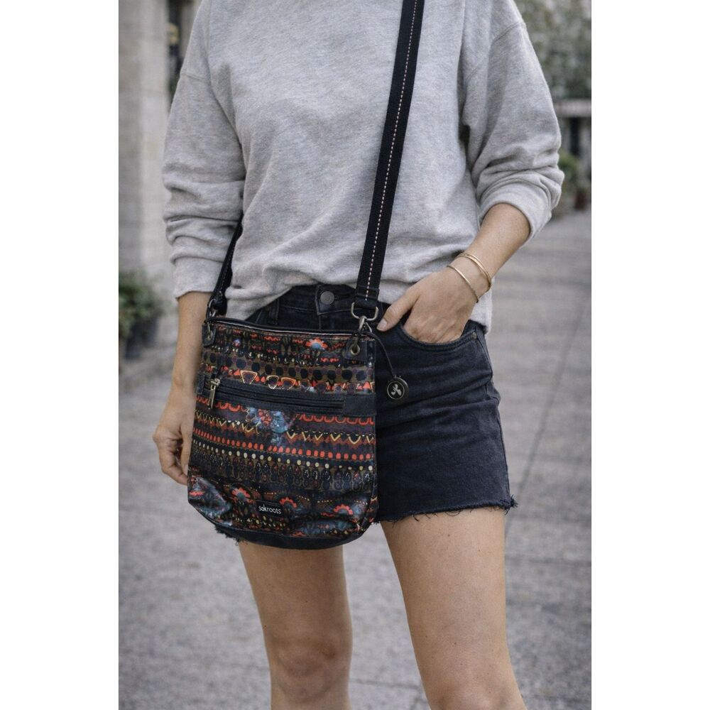 SAKROOTS Black Red Pattern Y2K Crossbody Handbag Women's Size Medium